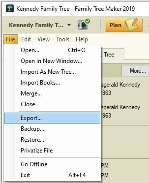 Export from the File menu
